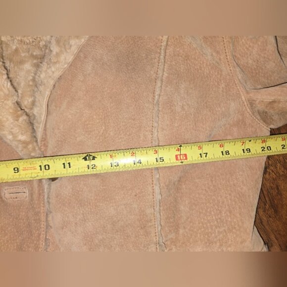 Giacca Vintage Leather Tan Faux Shearling Button Coat - Picture 11 of 13